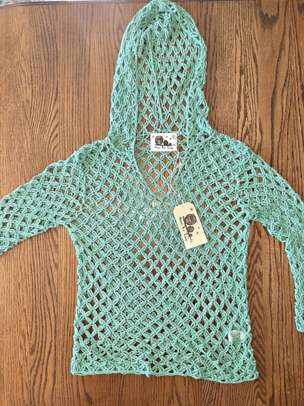 Peace + Love Green Hooded Open Knit Sweater NWT